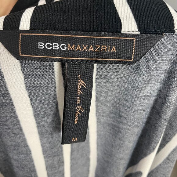 BCBGMaxAzria‎ Dress Abstract Print Black White Tie Waist Pockets Size Medium - Picture 2 of 10
